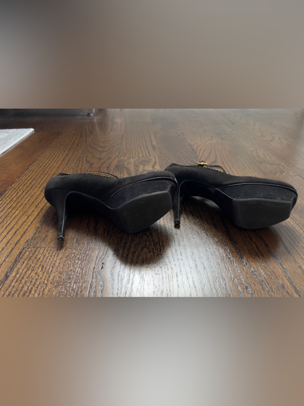 Authentic Saint Laurent Black Suede Mary Jane Heels with Gold Interior - Picture 4 of 4
